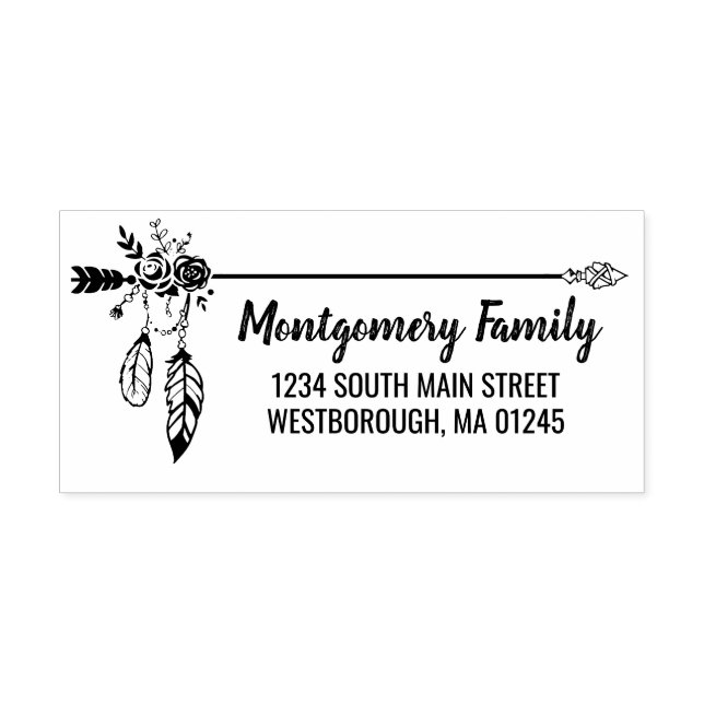 Boho Floral Feather Individuelle Name Rücksendeadr Gummistempel (Prägung)