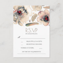 Boho Floral Feathers Watercolor Ivory RSVP Card