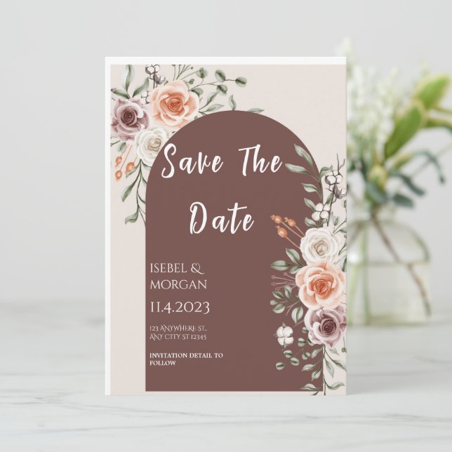 Boho Floral Fête Wedding Invitation Card Dankeskarte (Stehend Vorderseite)
