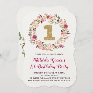 Boho Floral First Birthday Girl Party Einladung