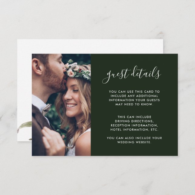 Boho Floral Foto Green Wedding Guest Details Begleitkarte (Vorne/Hinten)