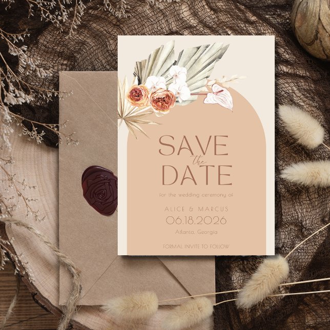 Boho Floral Foto Hochzeit im Herbst Save the Date (Boho Pampas Grass Photo Wedding Save the Date)