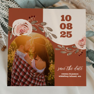 Boho Floral Foto Save the Date Karte Burnt Orange