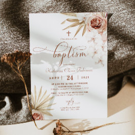 Boho Floral Foto Taufe Einladung