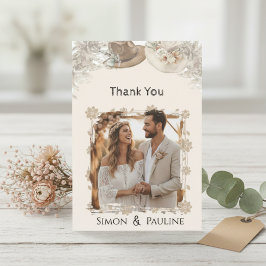Boho Floral Foto Wedding Dankeschön Card Dankeskarte