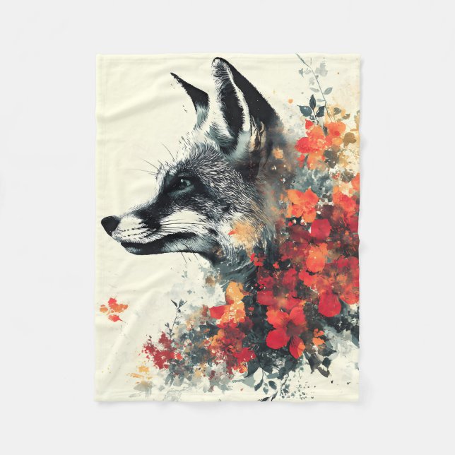 Boho Floral Fox Wildlife Nature Fleecedecke (Vorderseite)