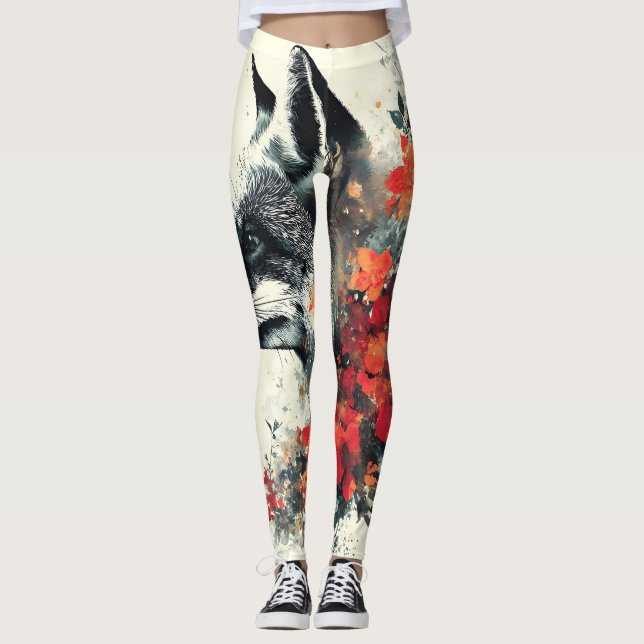 Boho Floral Fox Wildlife Nature Leggings (Vorderseite)