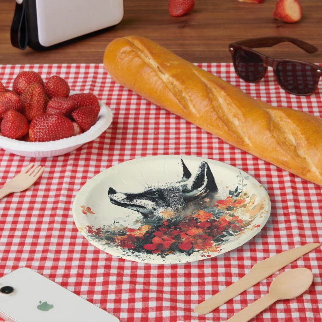 Boho Floral Fox Wildlife Nature Pappteller (Picknick)