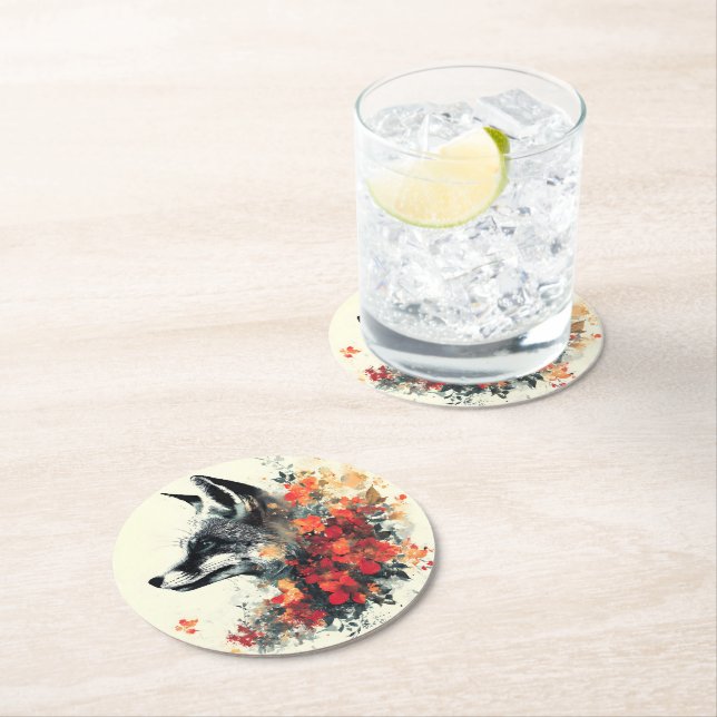 Boho Floral Fox Wildlife Nature Runder Pappuntersetzer (Vor Ort)