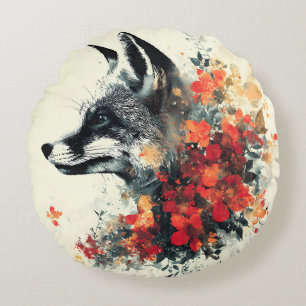 Boho Floral Fox Wildlife Nature Rundes Kissen