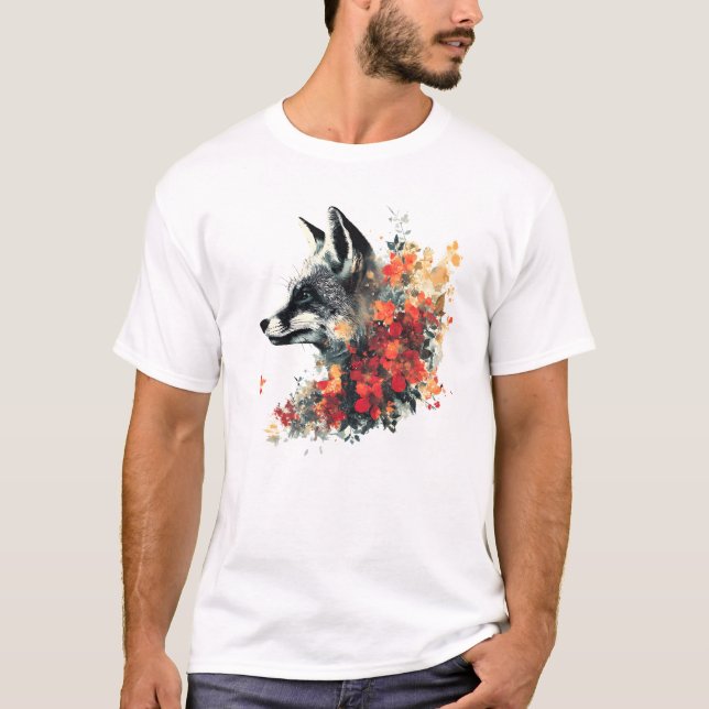 Boho Floral Fox Wildlife Nature T-Shirt (Vorderseite)