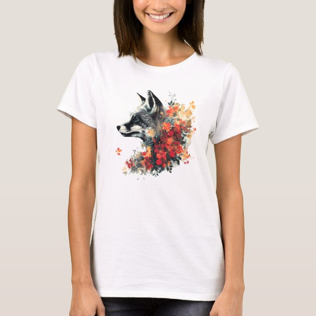 Boho Floral Fox Wildlife Nature T-Shirt (Vorderseite)
