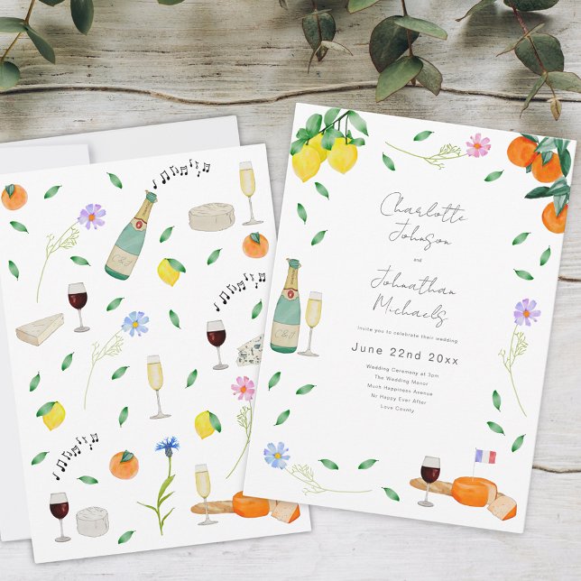 Boho Floral Französischer Wein und Käse Einladung (Boho chic summer wedding whimsical floral wind and cheese french theme)
