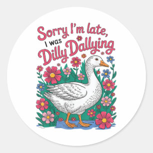Boho Floral Funny Sorry I Late Ich war Dilly Dally Runder Aufkleber