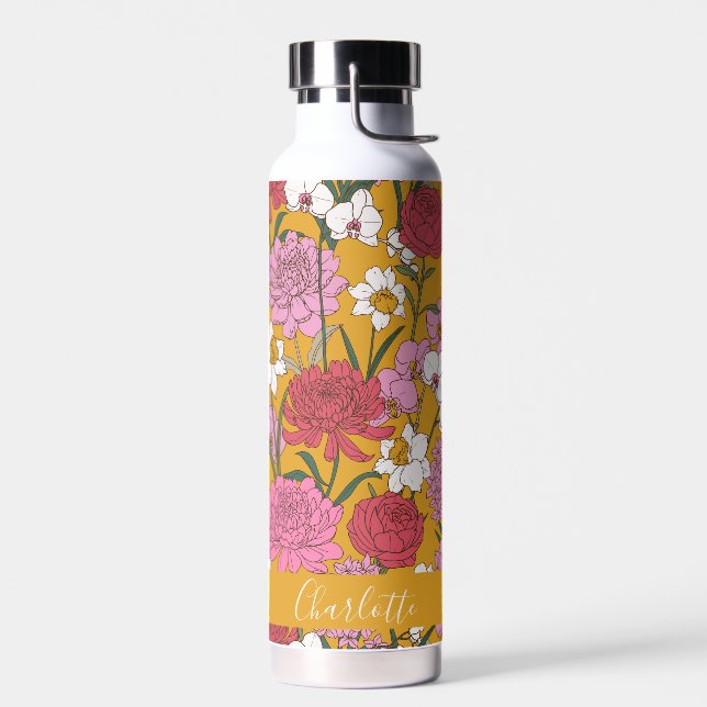Boho Floral Garden Gelber Personalisierter Name Trinkflasche (Links)
