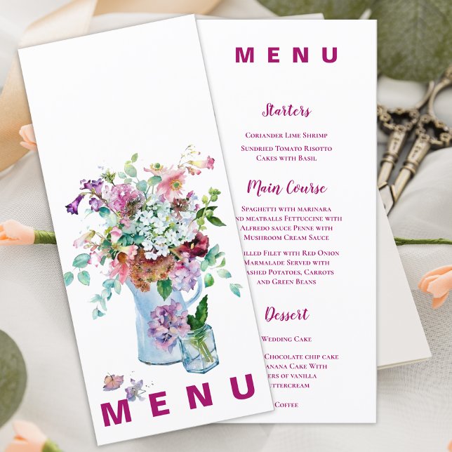Boho Floral Garden Hochzeit Empfang Dinner Menu Menükarte (Boho Floral Garden Wedding Reception Dinner Menu)