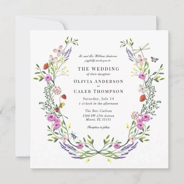 Boho Floral Garden Wedding Einladung (Vorderseite)