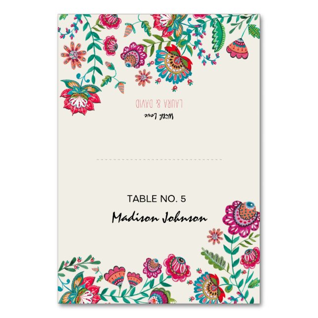 Boho Floral | Gast name settings | PLATZKARTE Tischnummer (Vorderseite)