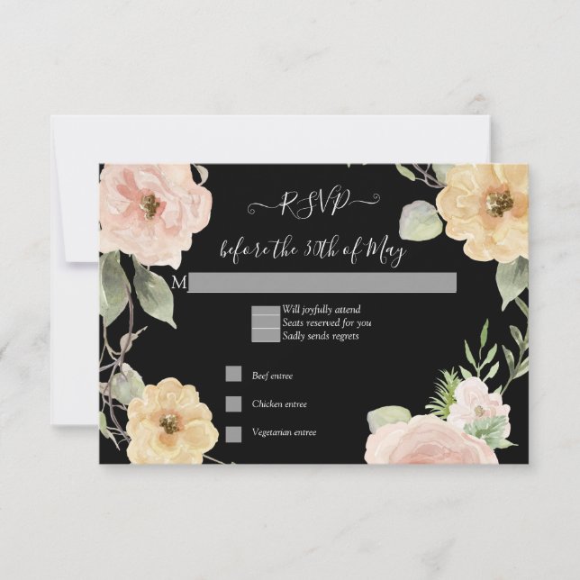 Boho Floral Gelb Rosa Schwarze UAWG Ansprechen RSVP Karte (Vorderseite)