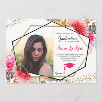 Boho Floral Geometric Gold Abschluss Einladung