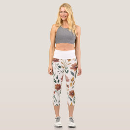 Boho Floral Geometry – Earthy Wildflower Capri Leggings