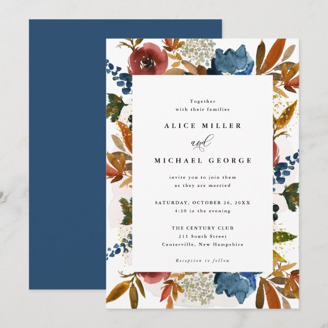 Boho Floral, Gerahmte Hochzeit Einladung (Vorne/Hinten)