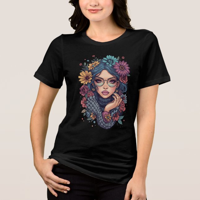 Boho Floral Girl T-Shirt Tri-Blend Shirt (Vorderseite)