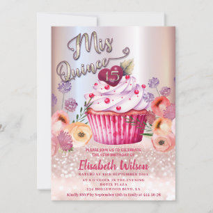 Boho floral Girly cupcake Rose Goldglitterie Einladung