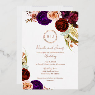 Boho Floral Glam Moderne Minimalistische Hochzeits Folieneinladung