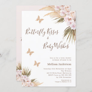 Boho Floral Glitzer Butterfly Kisses Baby Shower Einladung