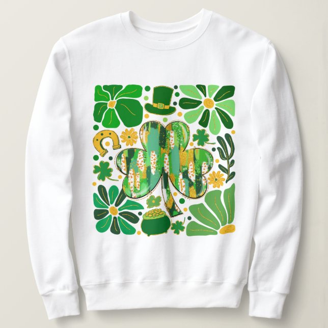 Boho Floral Glitzer St Patrick Day Kleeblatt Sweatshirt (Design vorne)