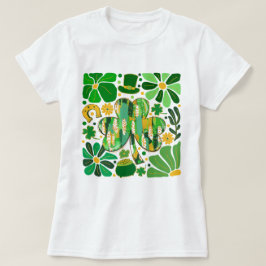 Boho Floral Glitzer St Patrick Day Kleeblatt T-Shirt