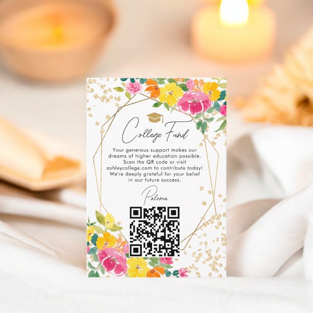 Boho Floral Gold Abschluss QR Uni Fund Begleitkarte (Boho Floral Gold Graduation QR College fund Enclosure Card)