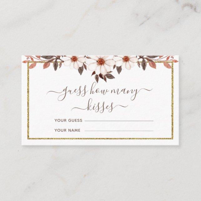 Boho Floral Gold Rahmen Wie viele Kisses Bridal Sp Begleitkarte (Vorderseite)