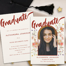 Boho Floral Graduate Foto Script Graduation Party Einladung