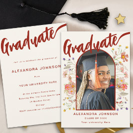 Boho Floral Graduate Foto Script Graduation Party Einladung