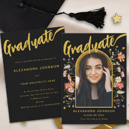 Boho Floral Graduate Foto Script Graduation Party Einladung