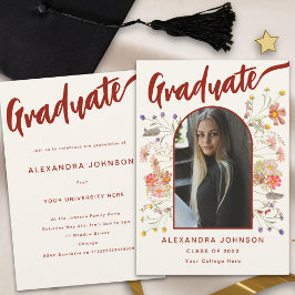 Boho Floral Graduate Foto Script Graduation Party Einladung
