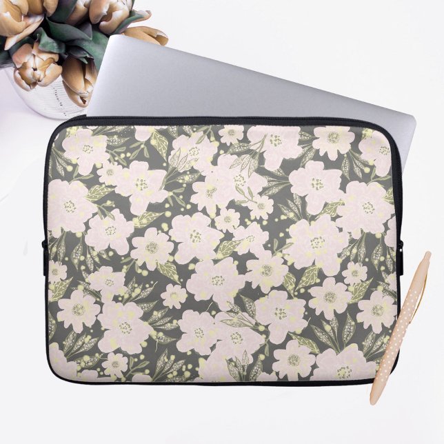 Boho Floral Grau Butter Yellow Pink Design Laptopschutzhülle (Von Creator hochgeladen)