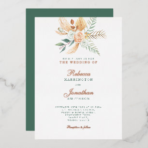 Boho Floral Green Gold Bronze Wedding Folieneinladung