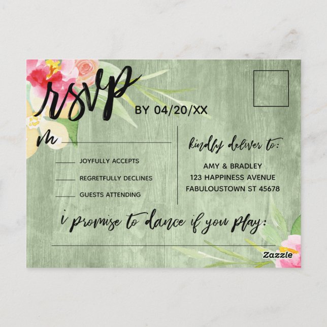 Boho Floral Green Rustic Wood Song Anfrage UAWG Postkarte (Rückseite)