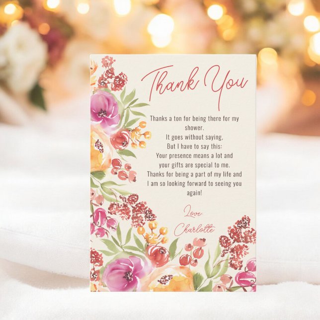 Boho Floral Hand bemalt Brautparty Vielen Dank Dankeskarte (Boho Floral Hand-Painted Bridal Shower Thank You)