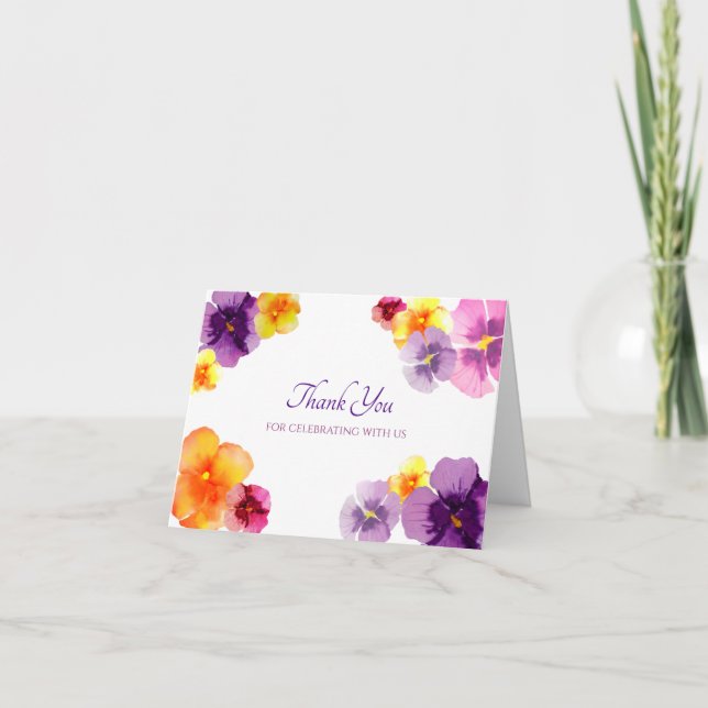 Boho Floral Hand-Illustrated Pansy Bridal Shower Dankeskarte (Vorderseite)