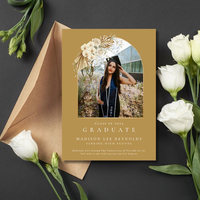 Boho Floral High School Foto Abschluss Einladung (Boho Floral High School Photo Graduation Invitation)