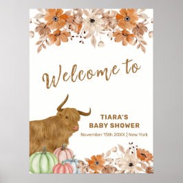 Boho Floral Highland Cow Baby Dusche Willkommen Poster
