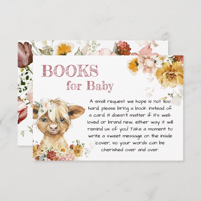 Boho Floral Highland Cow Books for Baby Begleitkarte (Vorne/Hinten)