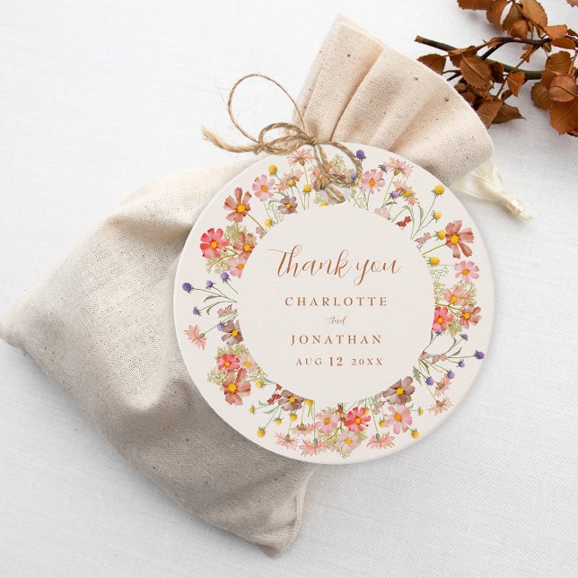 Boho Floral Hochzeit im Herbst Vielen Dank Geschenkanhänger (Boho rustic floral fall thank you wedding favor tag beige Watercolor wildflowers elegant modern)