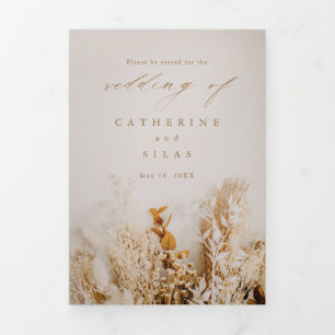 Boho-Floral-Hochzeitsprogramm Dreifach Gefaltete Einladung