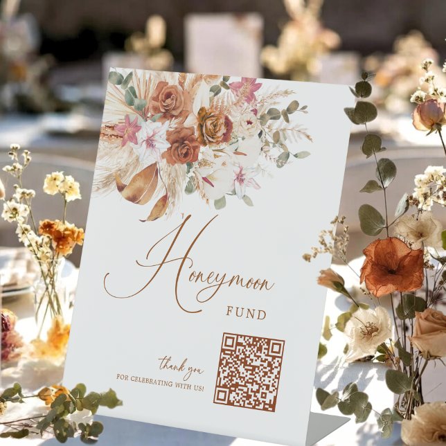 Boho Floral Honeymoon Fund Wedding Decor Sign  Sockelschild (Von Creator hochgeladen)