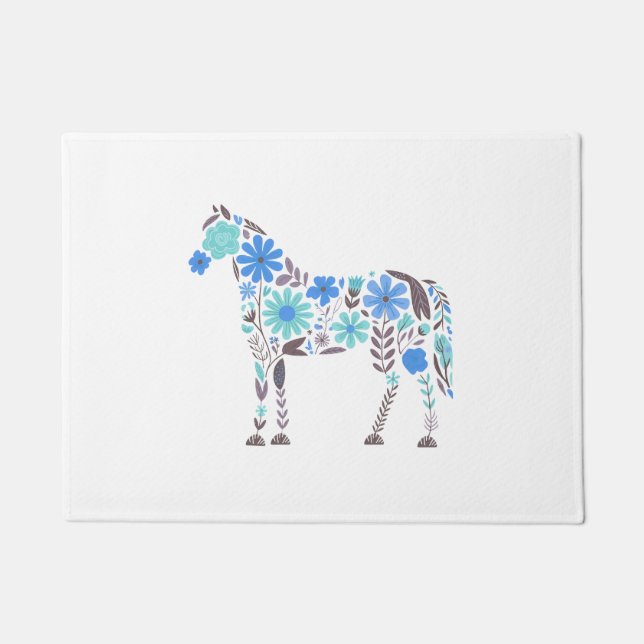 Boho Floral Horse Fußmatte (Vorderseite)
